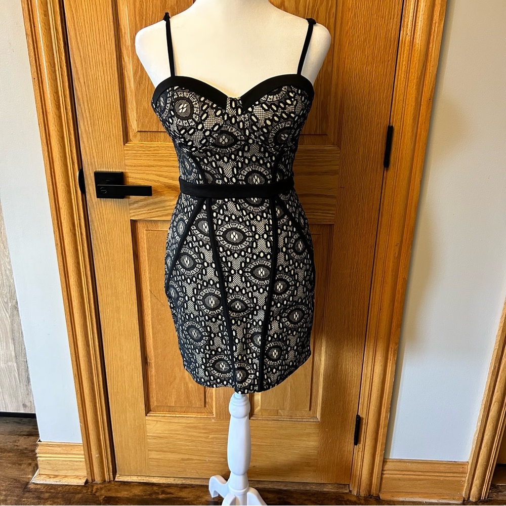 Material Girl Black and White Lace Mini Dress